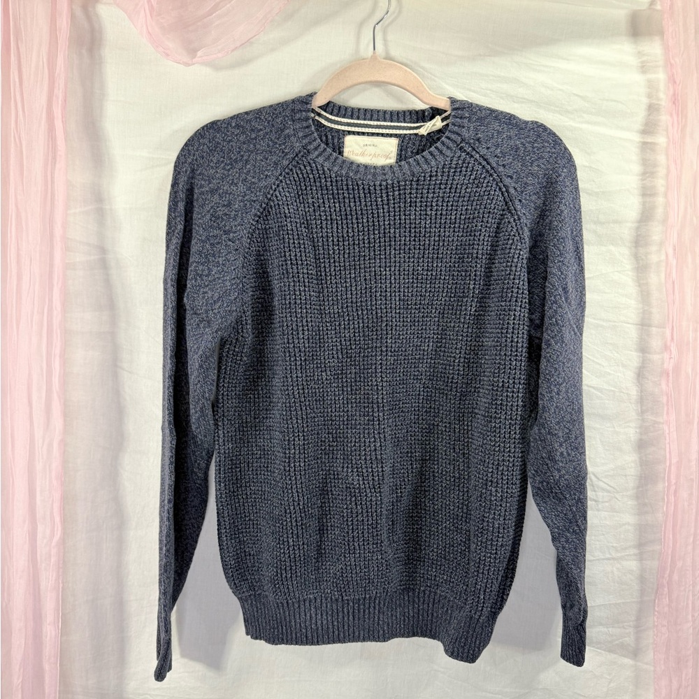 Men’s Weatherproof Vintage Cotton Waffle Knit Raglan Sweater Navy | Size Small